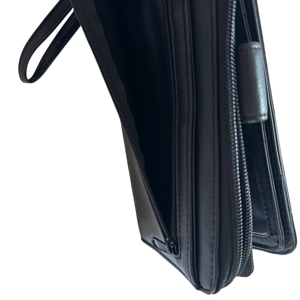 Black Faux Leather Wallet Women Wristlet Strap Multiple Card Slots Zipper Snap - Picture 8 of 15